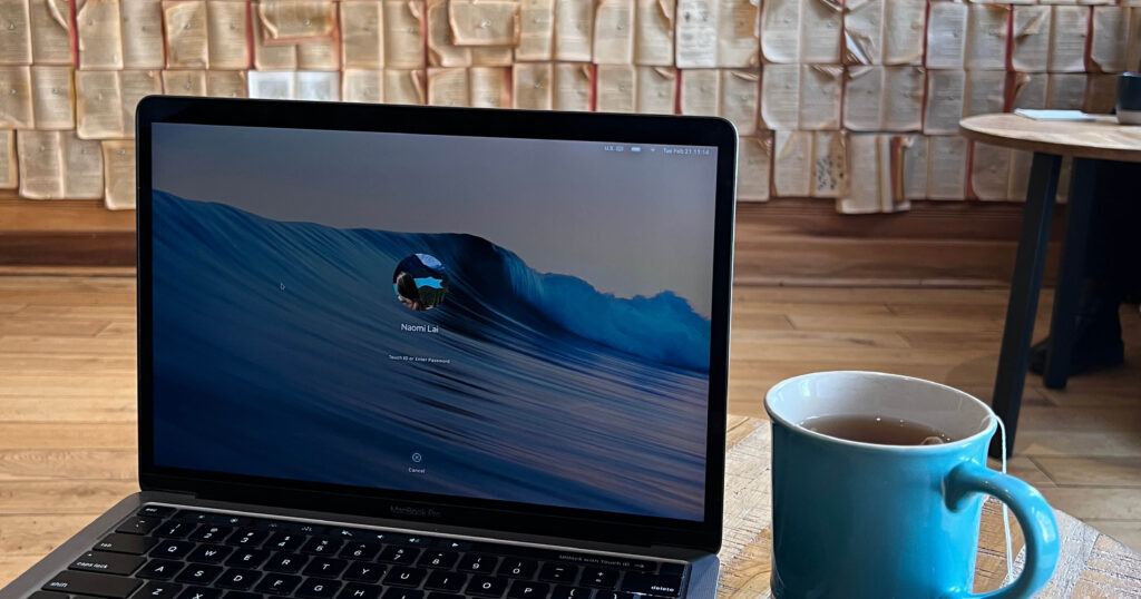 My MacBook laptop in a cute Cafe in Toronto