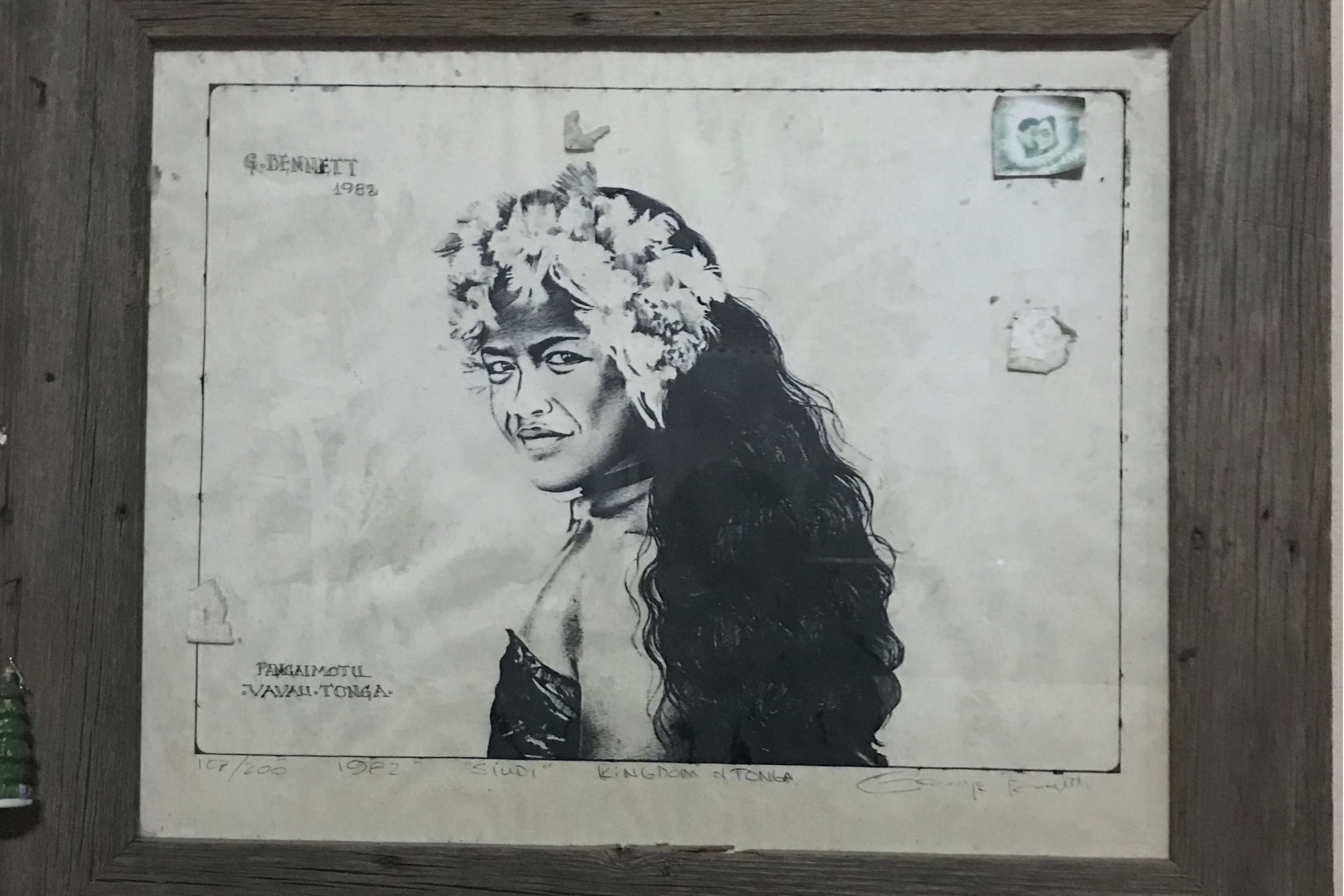 A drawing of a young Polynesian woman