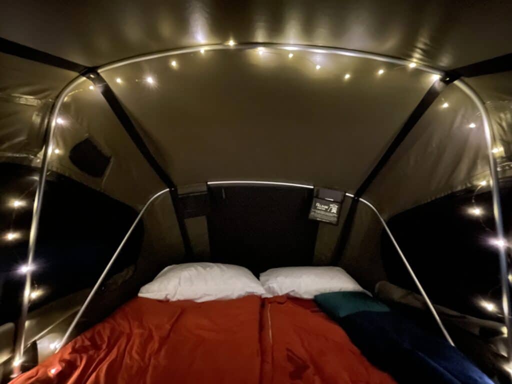 Inside the the great barrier island Rooftop Tent camping