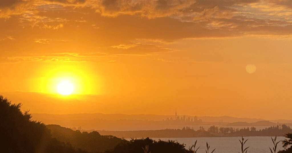 Sunset over Auckland Skyline