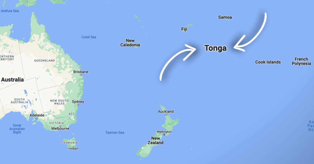 Map of where Tonga is in the Pacific Ocean