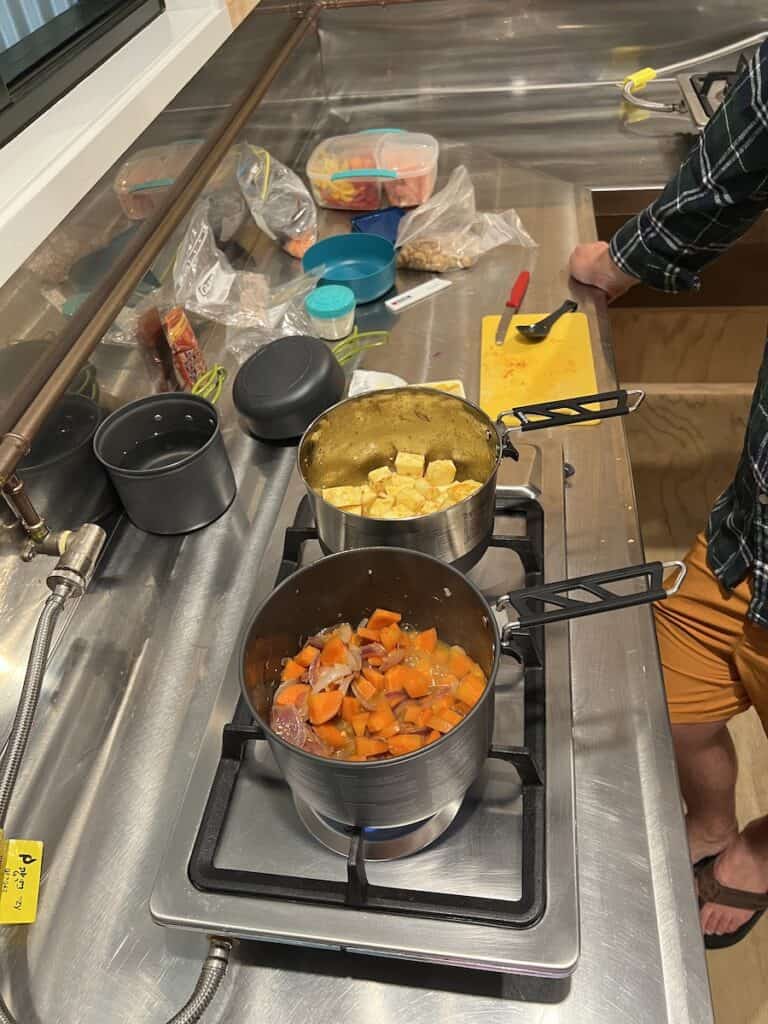 Camping pots cooking