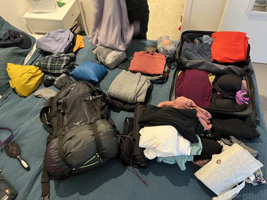 Hiking clothes set out to pack for the milford track