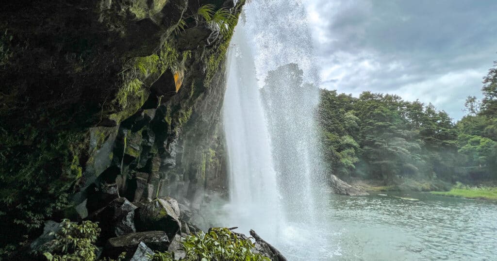 View from behind a waterfall