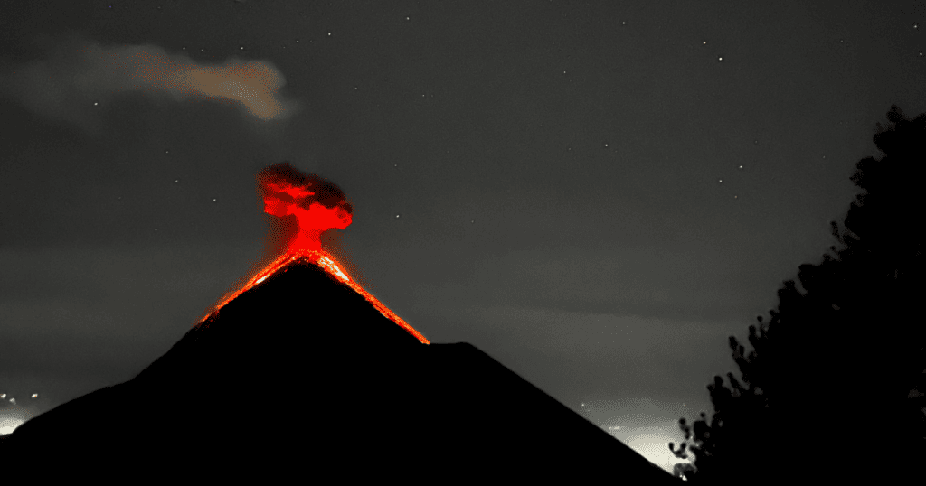 Acatenango Volcano Erupting at Night