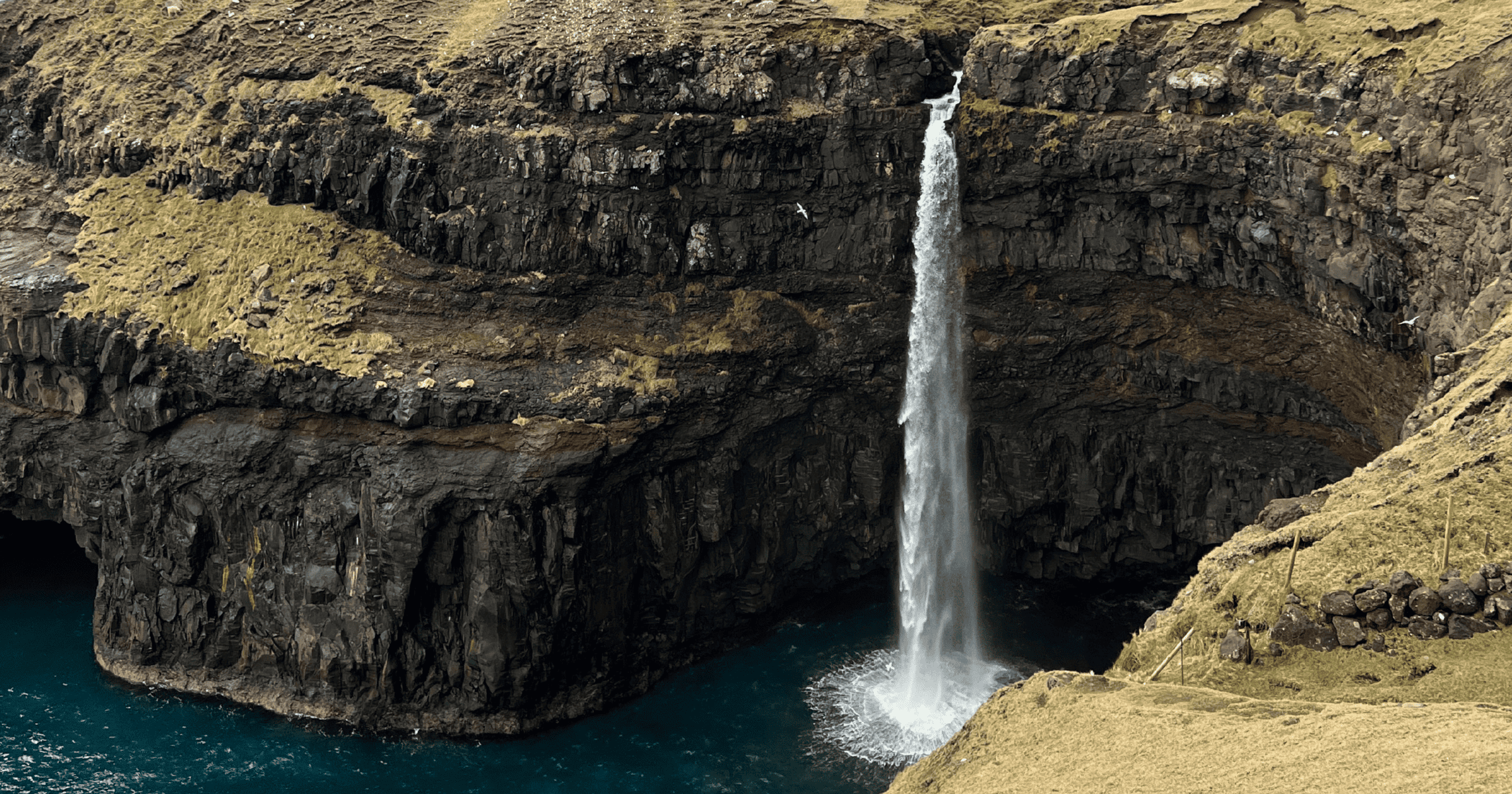 Waterfall Cascading From a Cliff into the Ocean