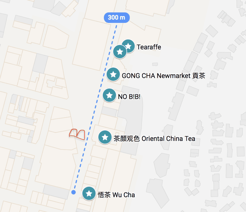 Map of the Newmarket Bubble Tea Shops