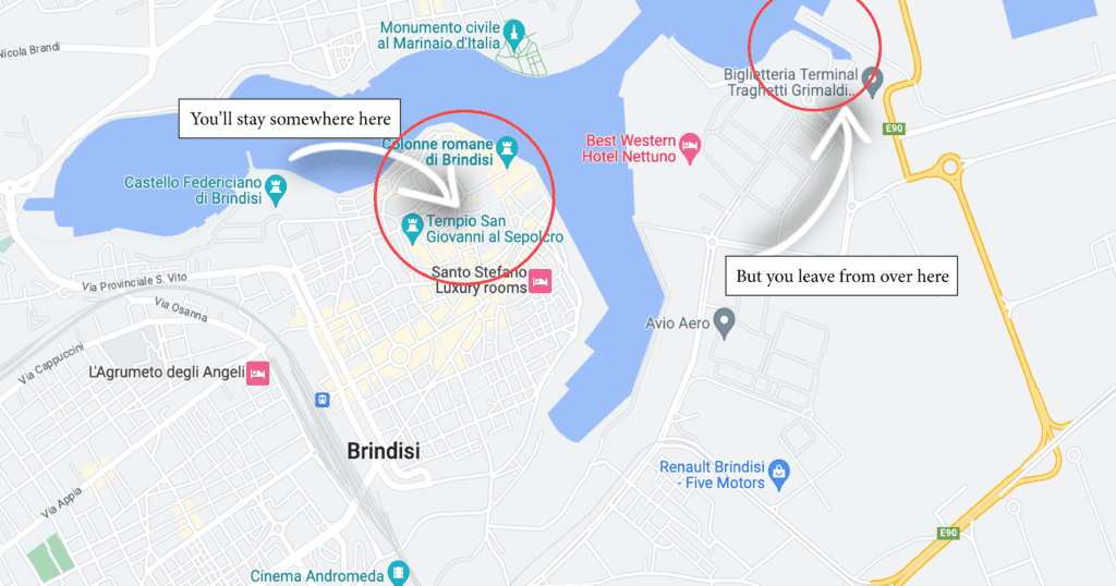 Map of Brindisi and ferry terminal