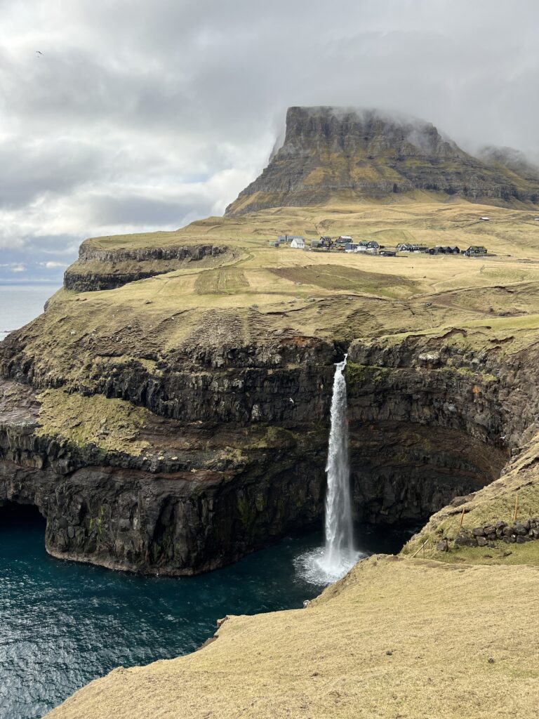 Beautiful waterfall, where are the Faroe Islands, Mulafossur