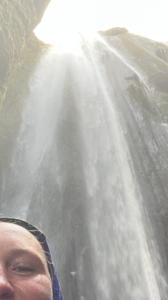 Selfie with waterfall in a cave