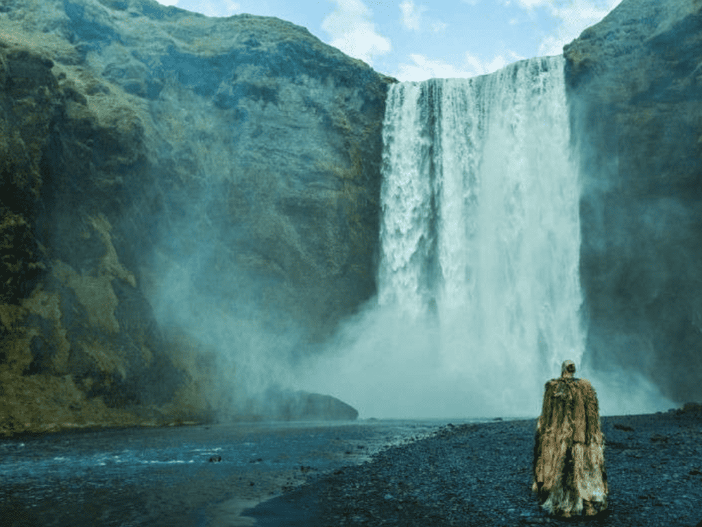 Scene from Vikings in front of Skogafoss