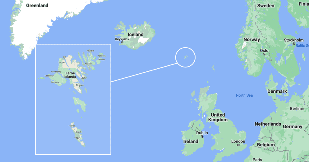 Map of the Faroe Islands on a global scale