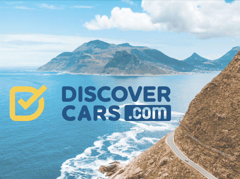Discover cars logo with coastal road