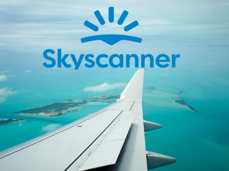 Skyscanner logo with photo of plane wing