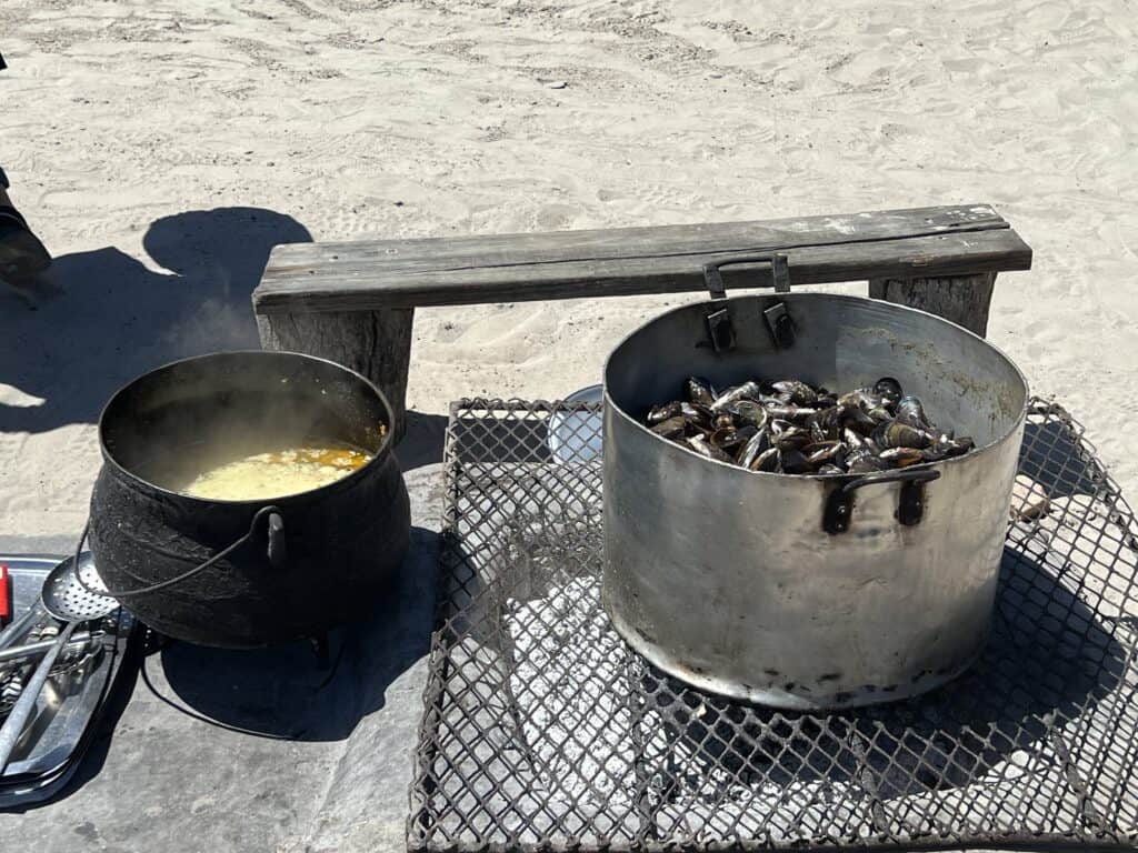 Pot of mussels with butter sauce