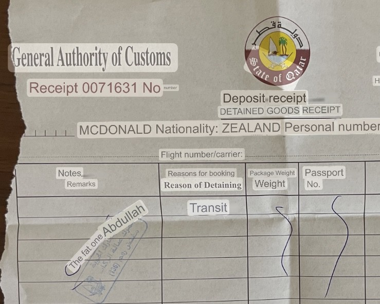 Customs form translated from Aarabic to English