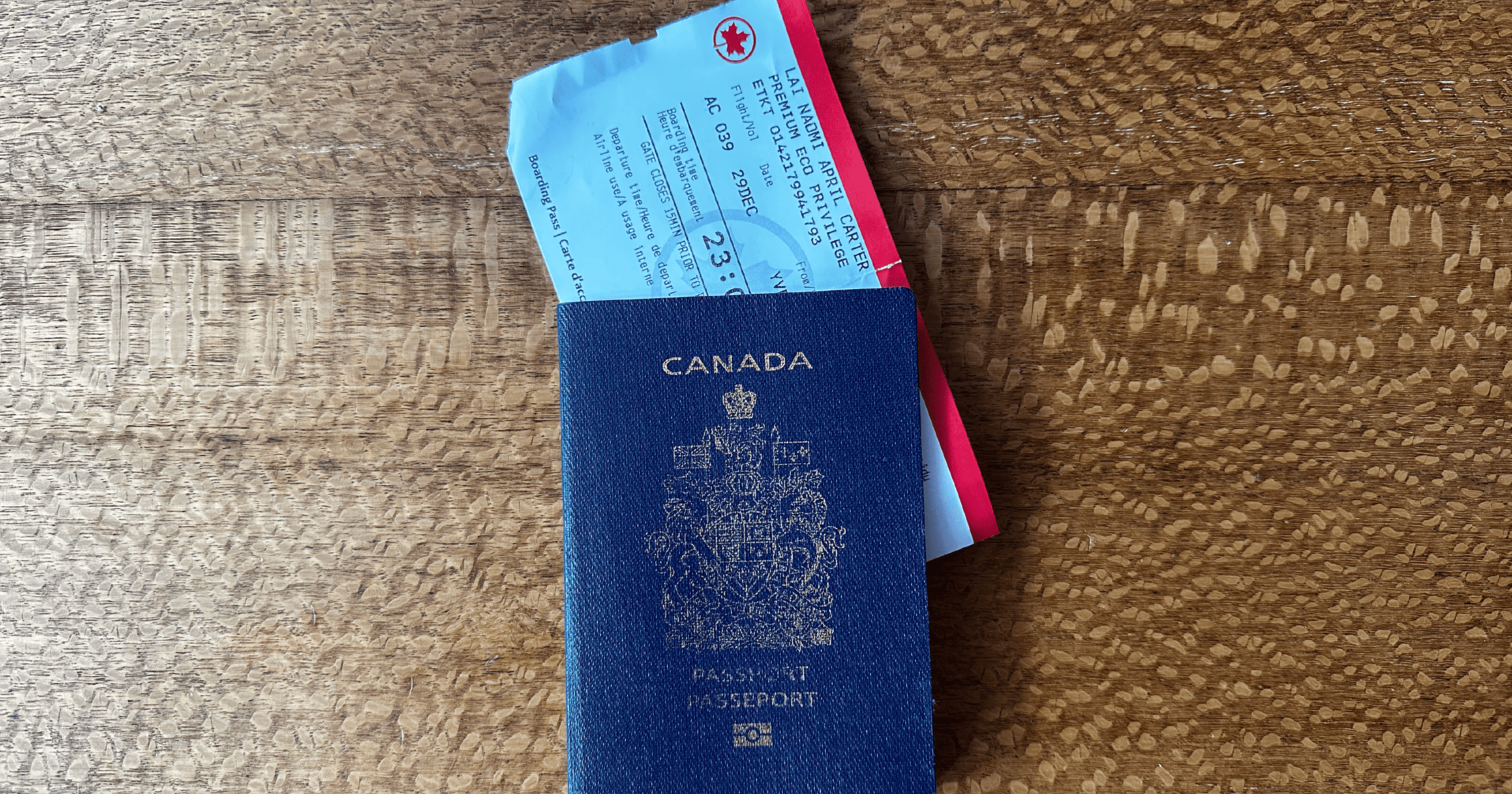 Canadian Passport and Air Canada Boarding Pass