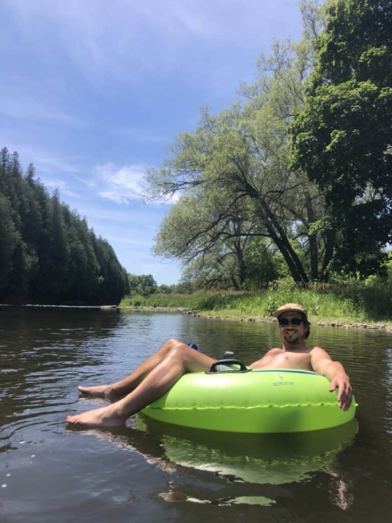 Tubing down the Grand River in Elora