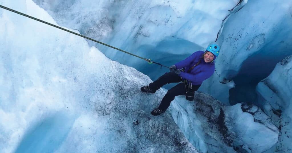 Rappelling into the Athabasca Glacier