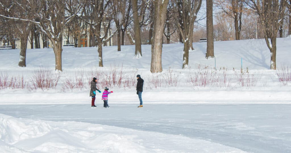 Family skating in Montreal