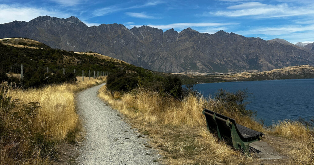 Bike trail with view of the Remarkables