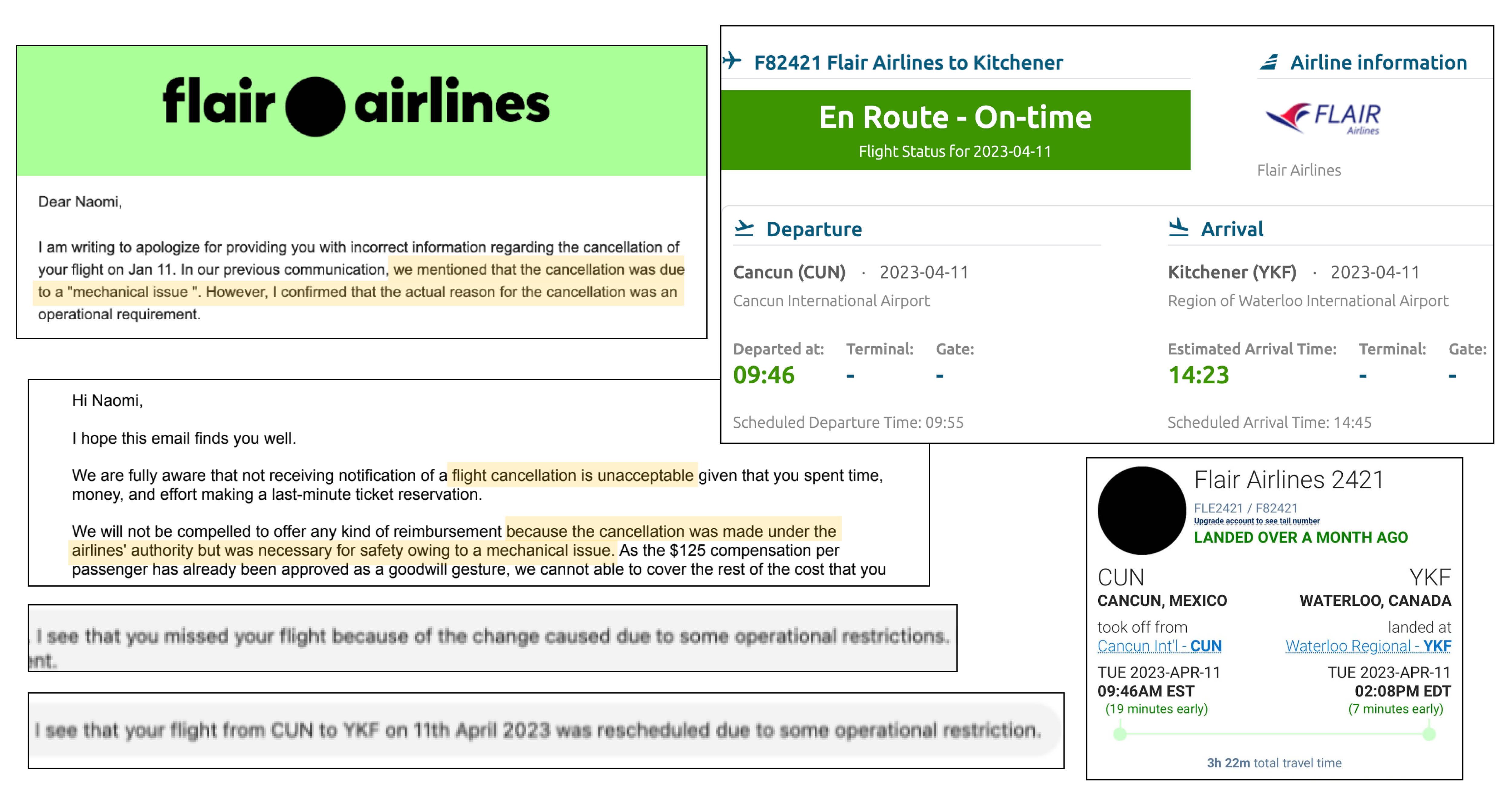 Collage of Flair Airlines excuses