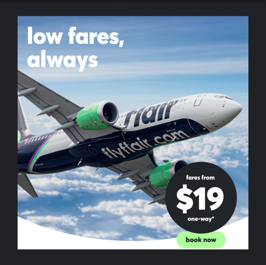 Flair $19 flight promo ad