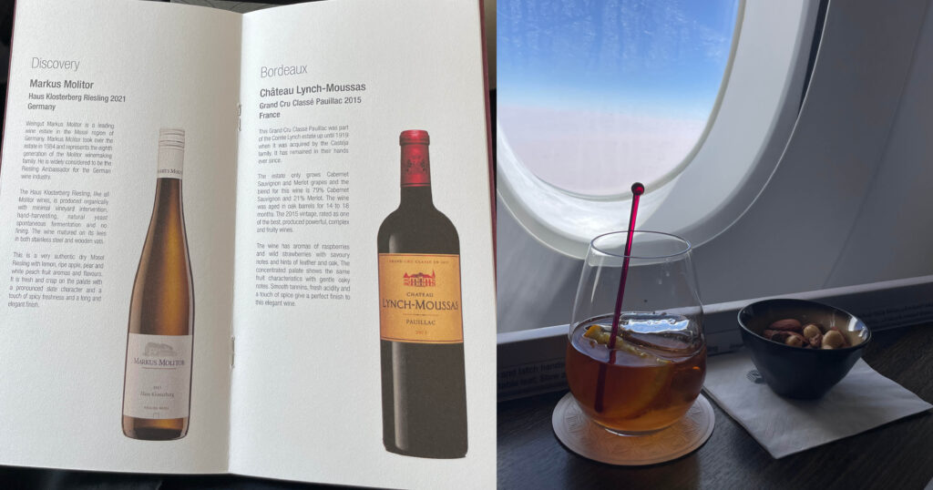 Wine list on Qatar Airways