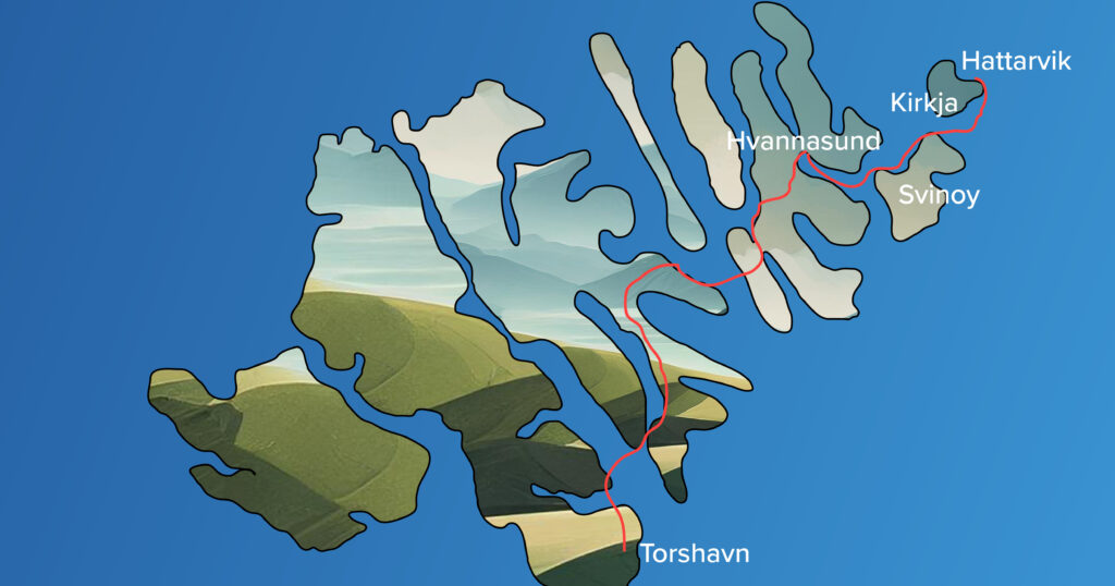 Map showing Torshavn to Hvannasund itinerary in the Faroe Islands