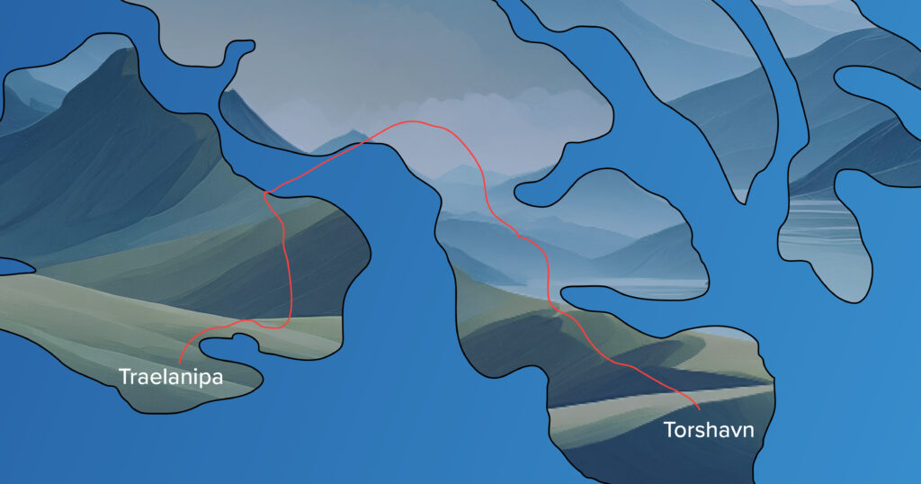 Traelanipa to Torshavn day's itinerary in the Faroe Islands with map