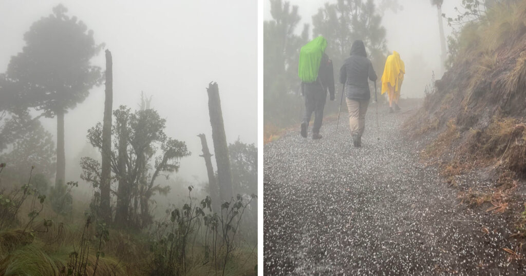 Hail storm and fog on Acatenango