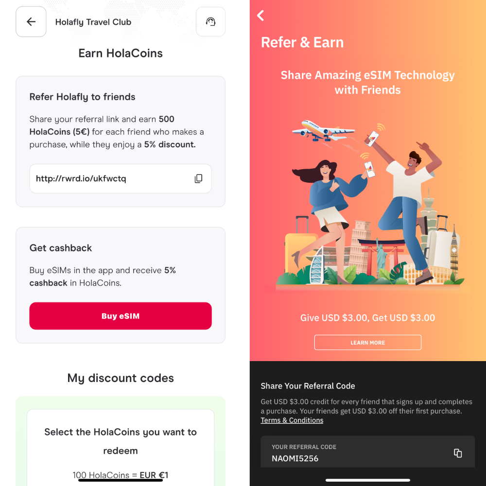 Holafly and Airalo referral programs