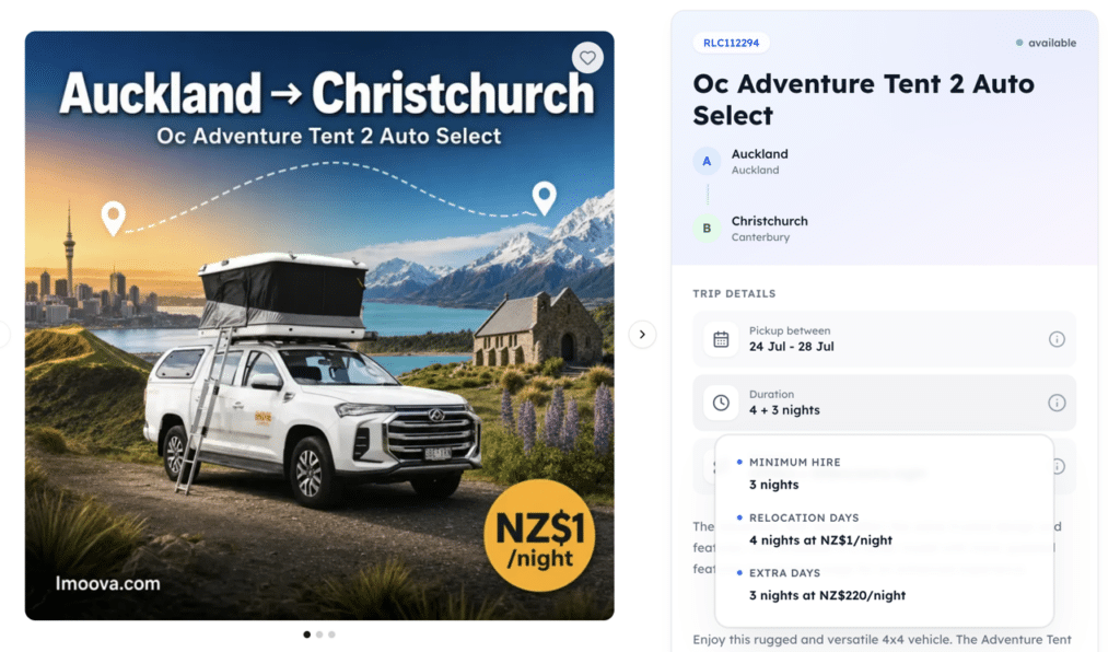 Imoova car relocation in New Zealand