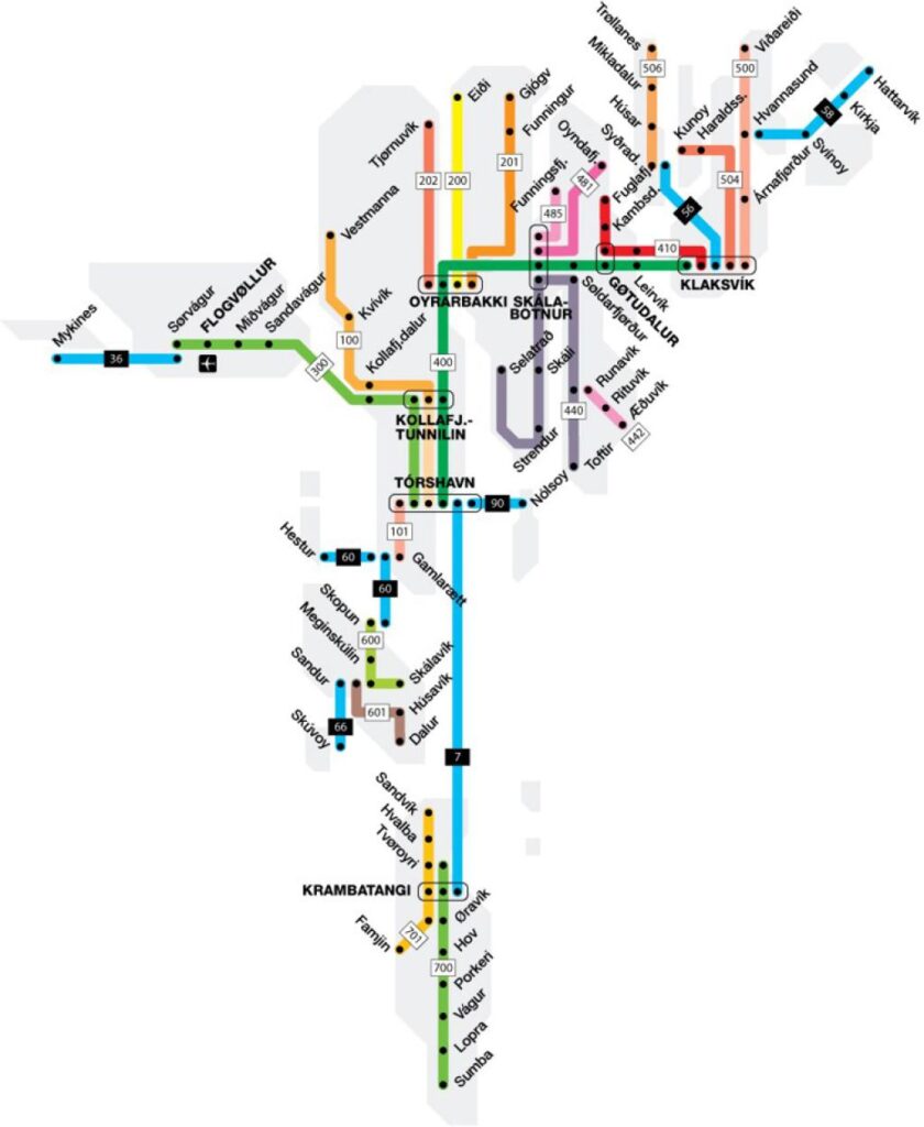 Public transport map shows why it's best to rent a car in the faroe islands