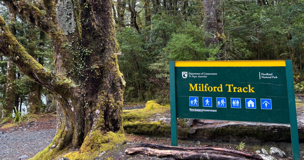 Milford Track trailhead sign
