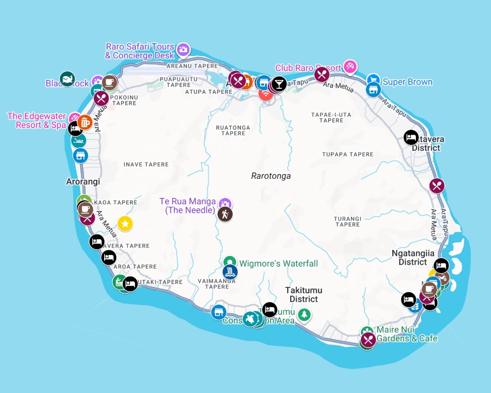 Map of Rarotonga with points of interest