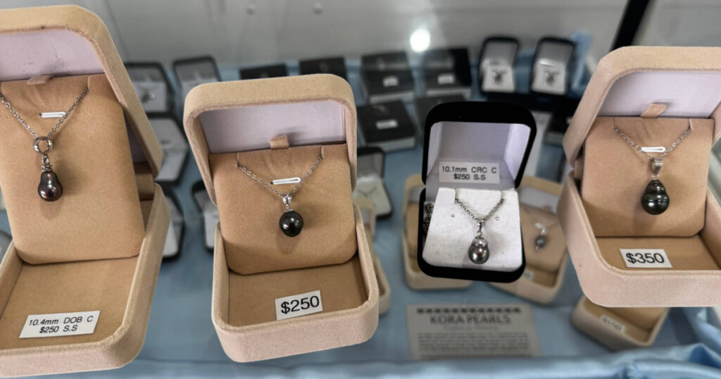 Black pearls on display