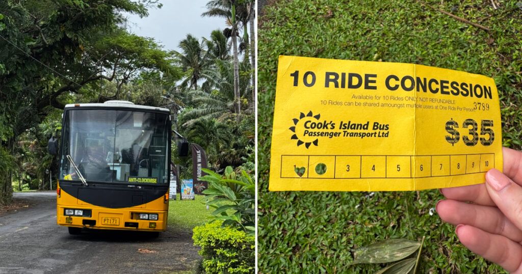 Rarotonga bus and yellow bus ticket
