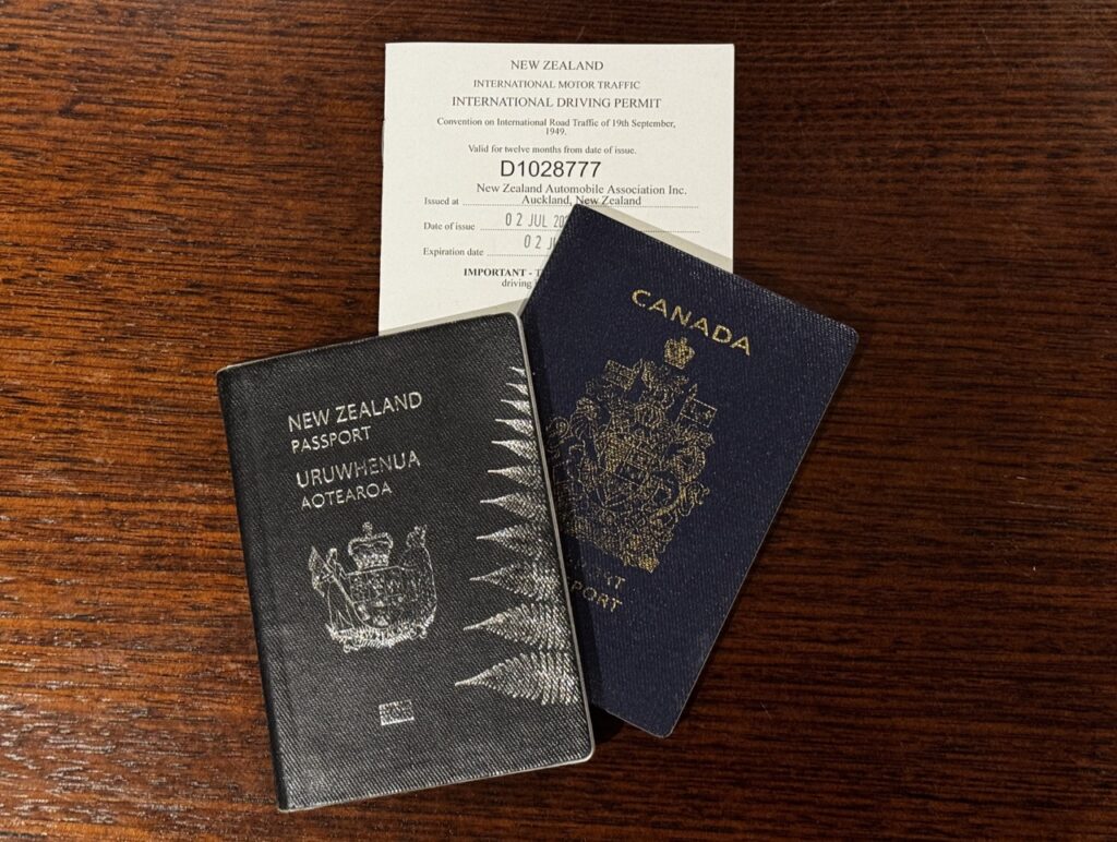 New Zealand passport, Canadian passport, International driving permit