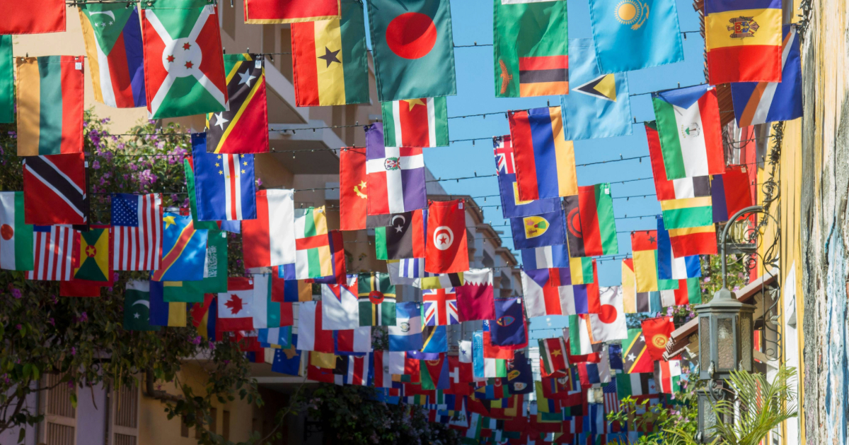 Country Flags hanging outdoors Working Holiday Visa under 35