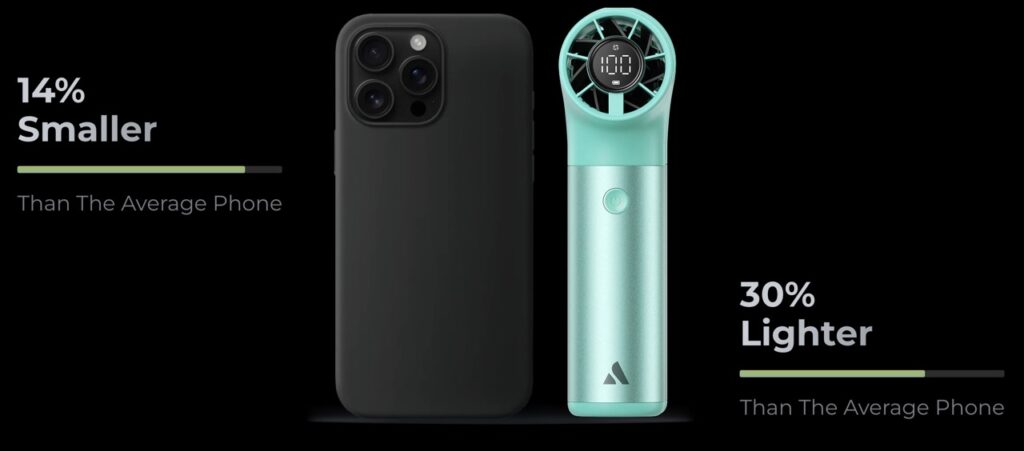 Aecooly Fan size compared to phone