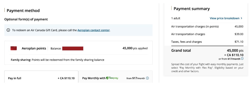 Air Canada Payment