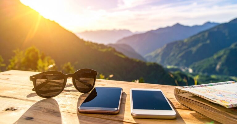 Holafly vs. Saily phones with mountain view