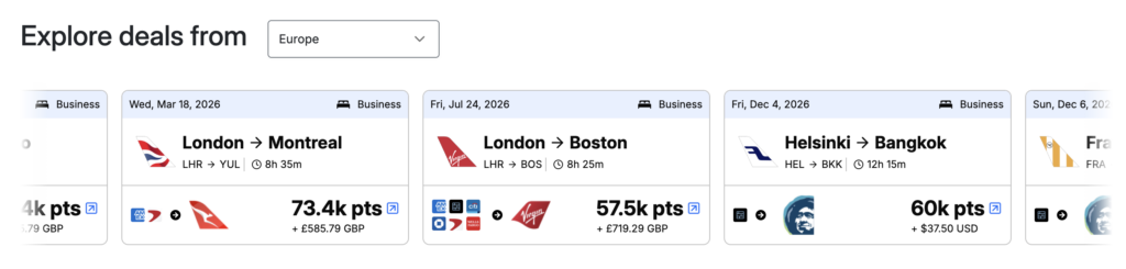 Seats.aero suggested deals