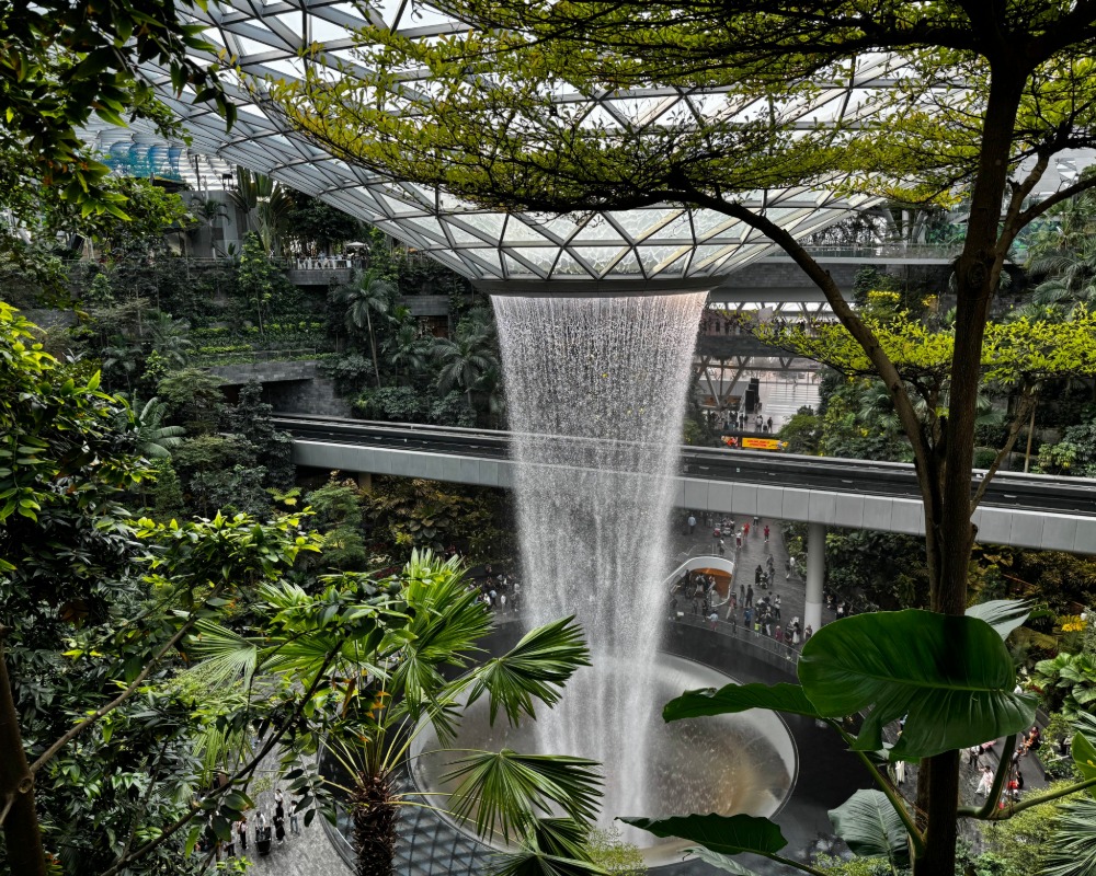 World's largest indoor waterfall you can see on a layover in Singapore
