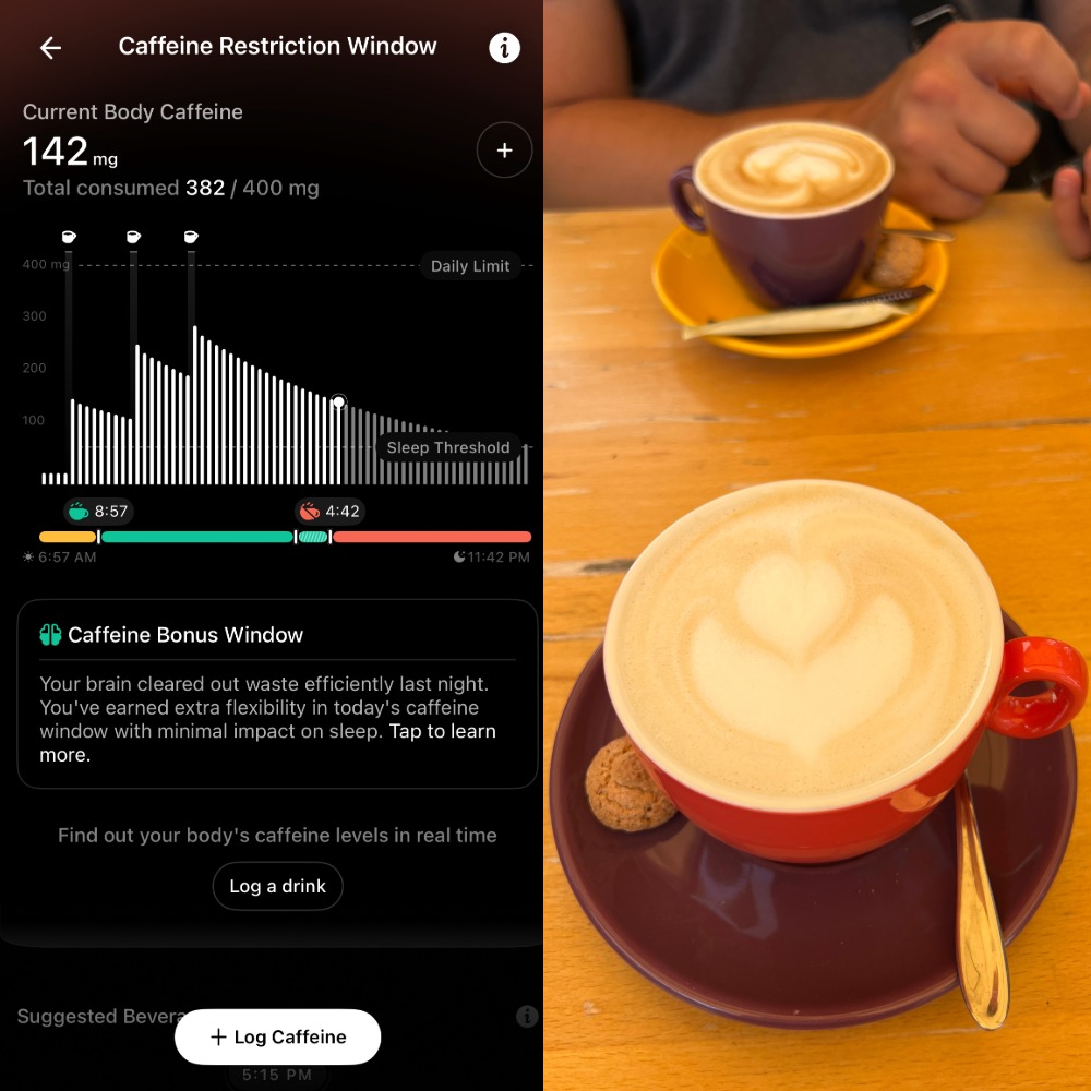 Caffeine tracker in the app, two lattes