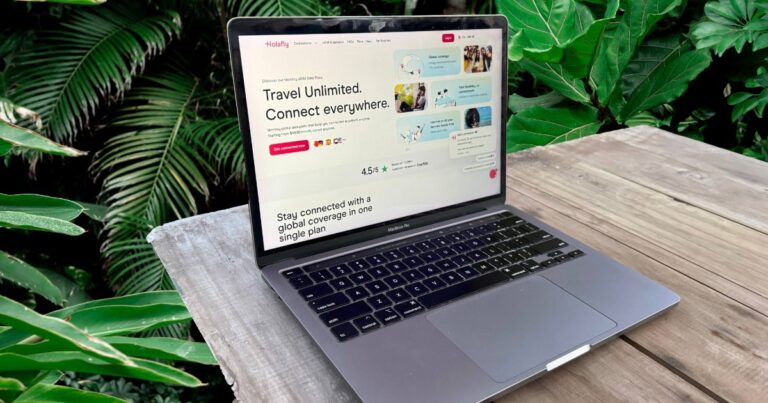 Holafly eSIM subscription page on a laptop in the jungle