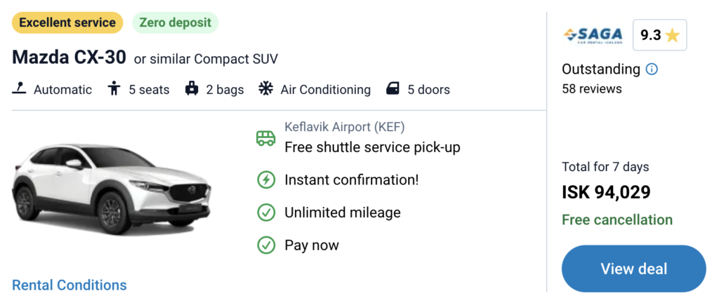 Mazda rental in Iceland price and features on DiscoverCars