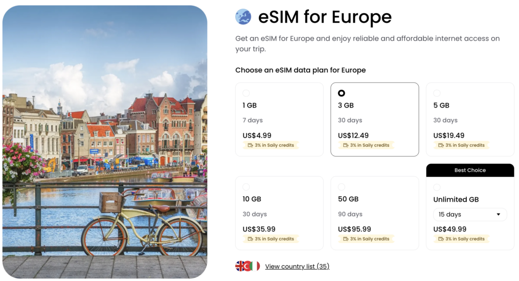 Saily Europe eSIM options