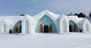 Outside Hôtel de Glace, the ice hotel in Québec